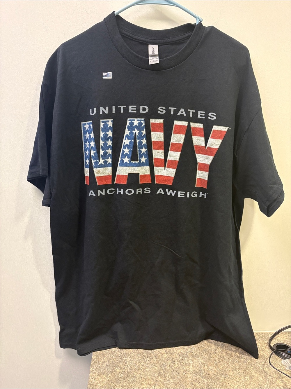 Gildan Black 'NAVY' American Flag Graphic Tee